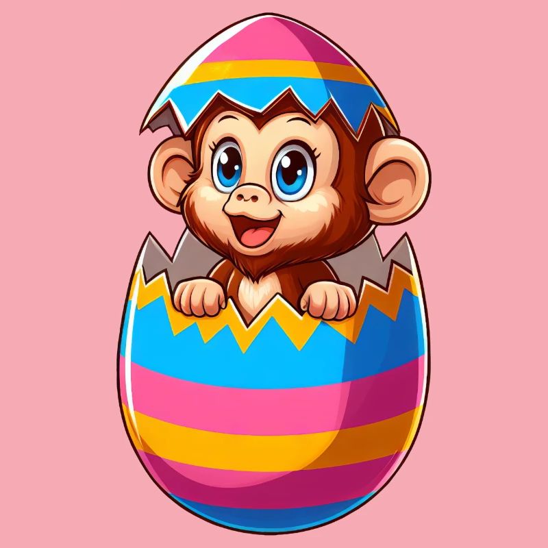 Easter Monkey Hatches Easter Egg Design