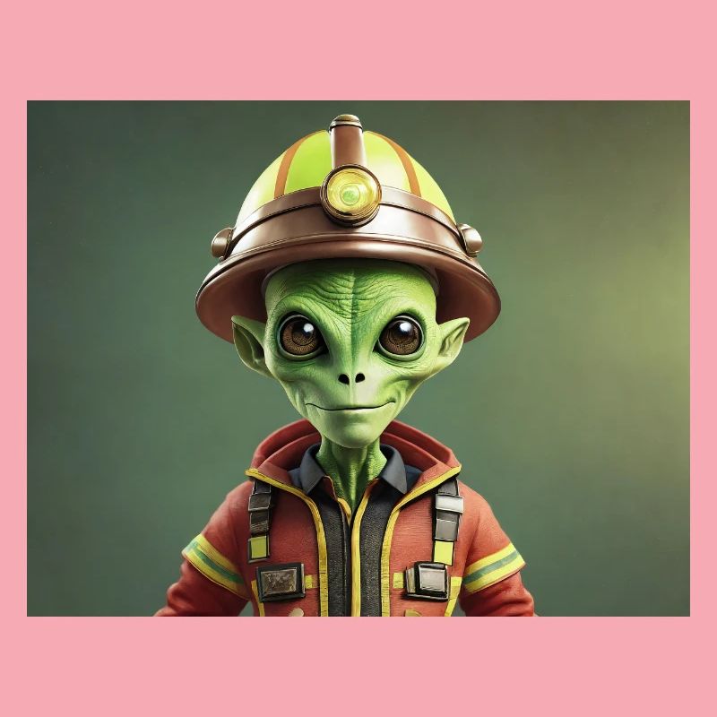 mignon petit pompier extraterrestre rétro rétro vert