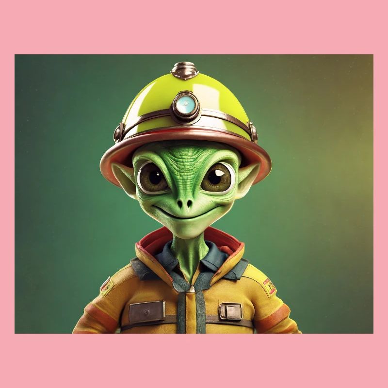 mignon petit pompier extraterrestre rétro rétro vert
