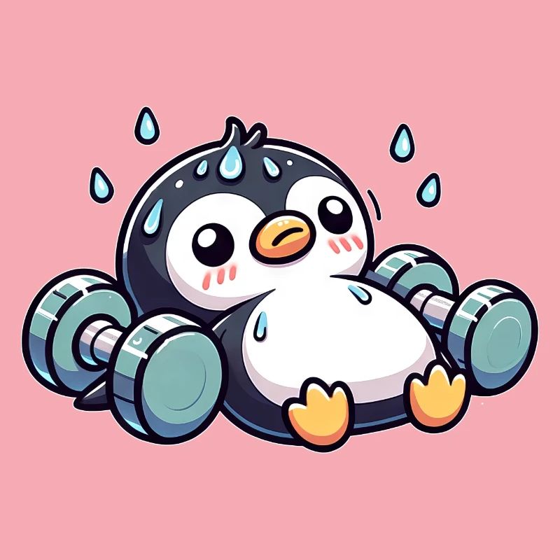 Penguin Dumbbell Training Workout Exhausted Funny