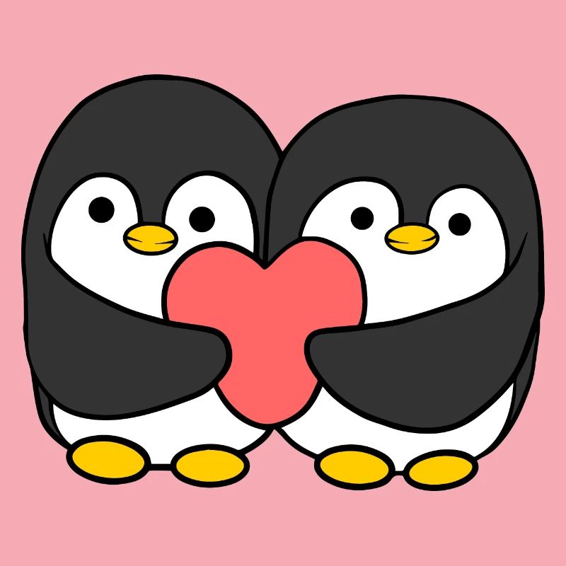 Comic Pinguin Paar das ein Herz hält