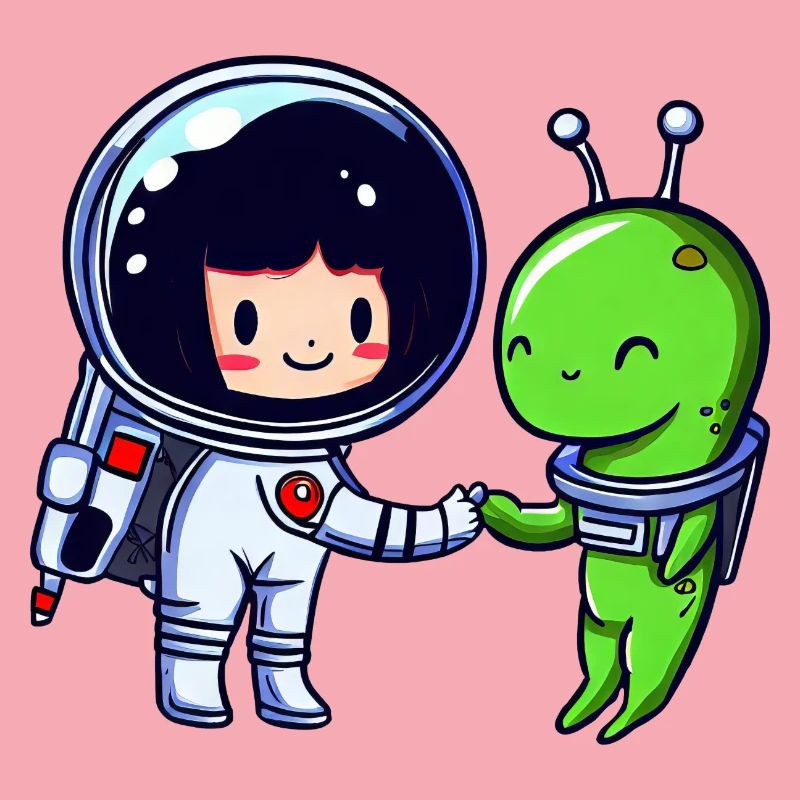 Salutation dans l’espace : poignée de main d’un extraterrestre et d’un astronaute