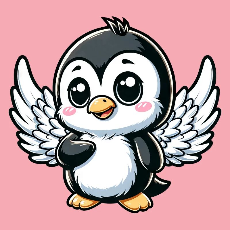 Süßer Pinguin Engel mit Flügeln Comic Design