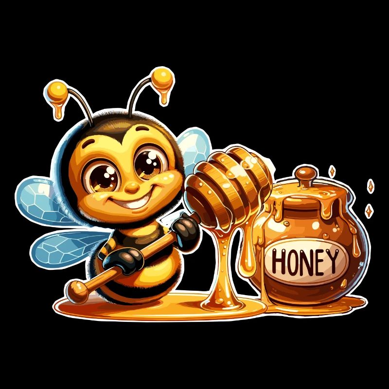 Abeille sucrée grignotant le pot de miel