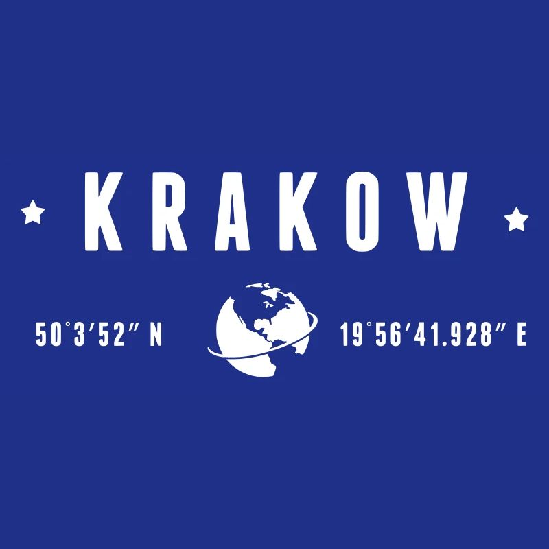 Krakow GPS Coordinates Globe Typography White