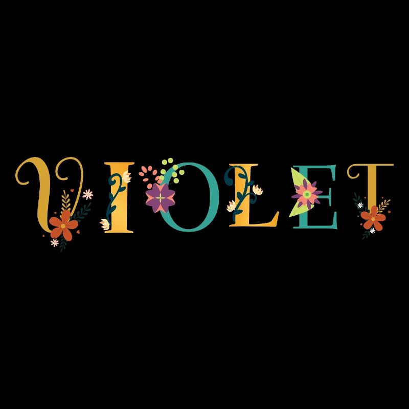 VIOLET Name Art With Flowers Embroidered