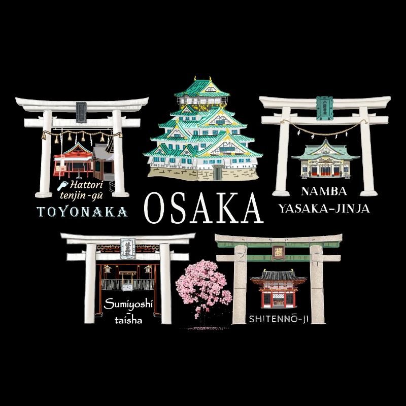Osaka, 5 Curiosités, Japon Dessin à la main