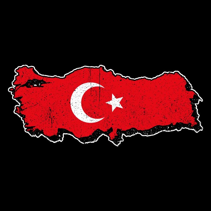 Turkey map with flag. Crescent moon and star