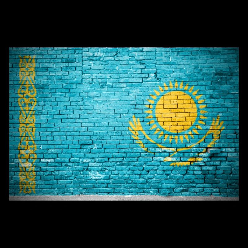 Kazakhstan brick wall flag graffiti poster
