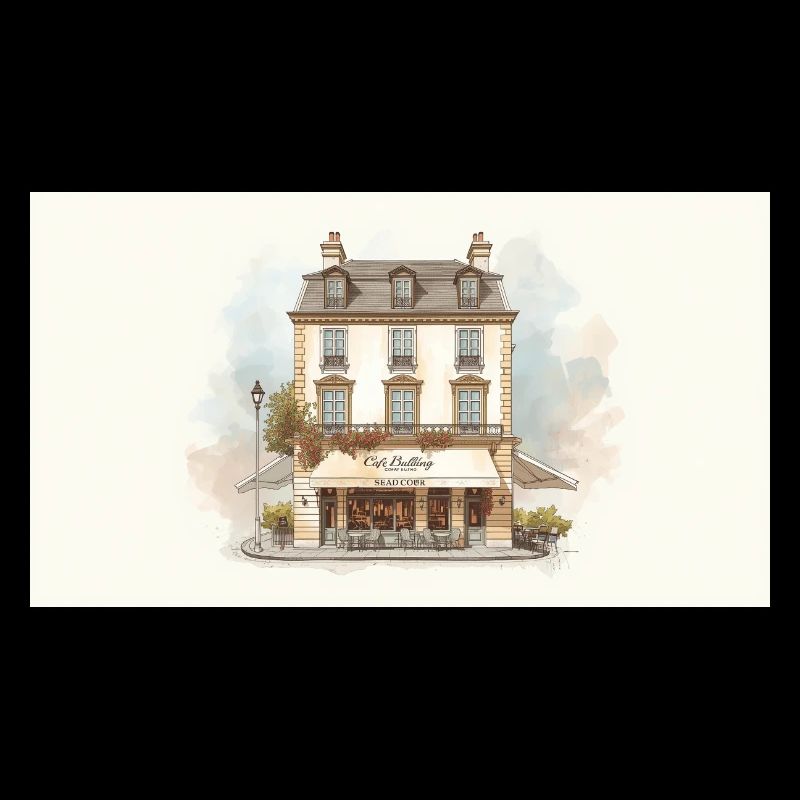 Pariser Café Aquarell Fassade