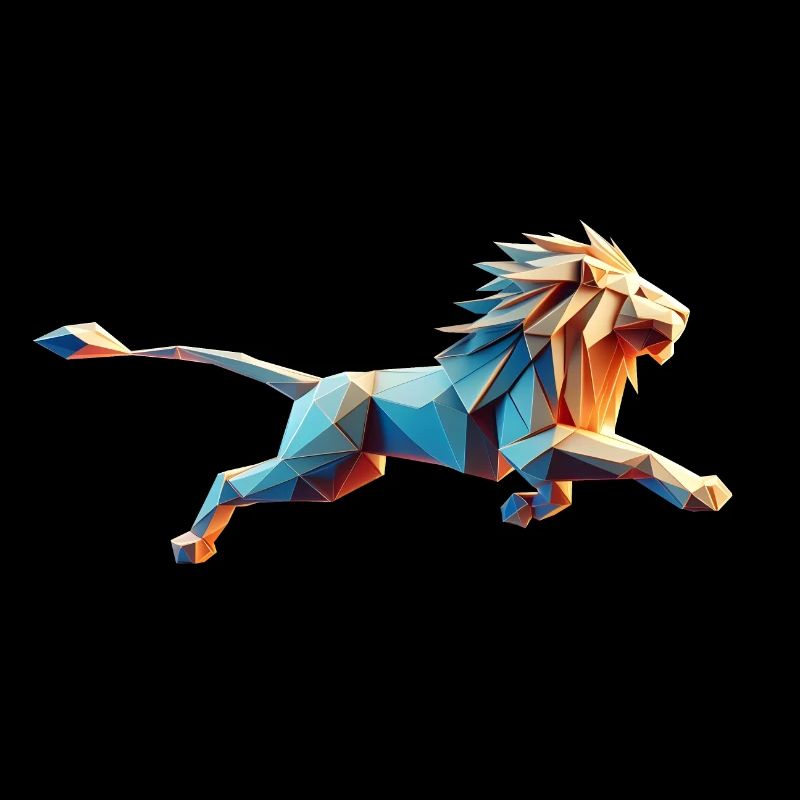 Running Lion Origami Geometric 3D