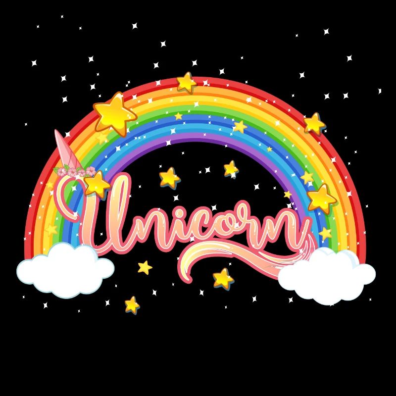 Bunter Regenbogen mit Einhornschriftzug