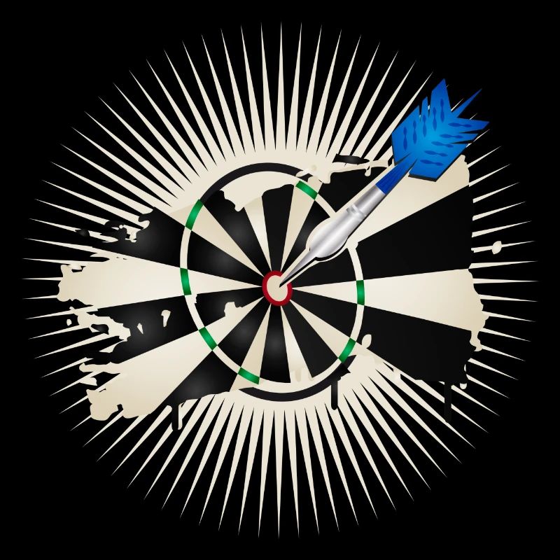 strahlende Dartscheibe mit blauen Dartpfeil