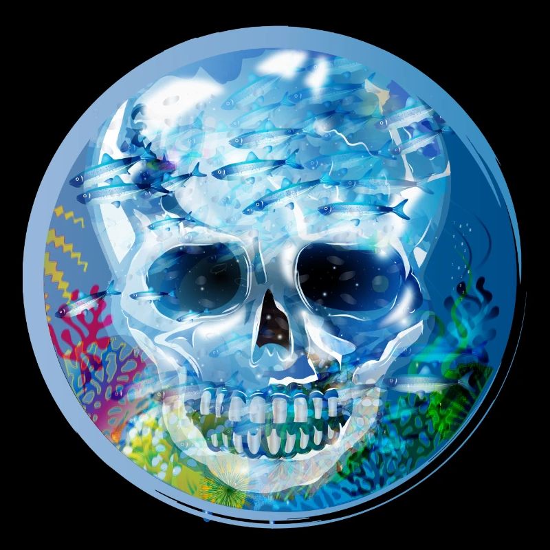 extravagant coloured skull under water