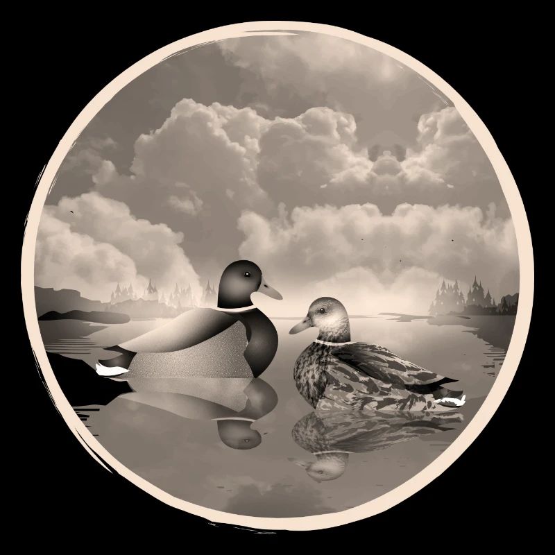 Couple de canards dans l’étang aux canards en sépia nostalgique