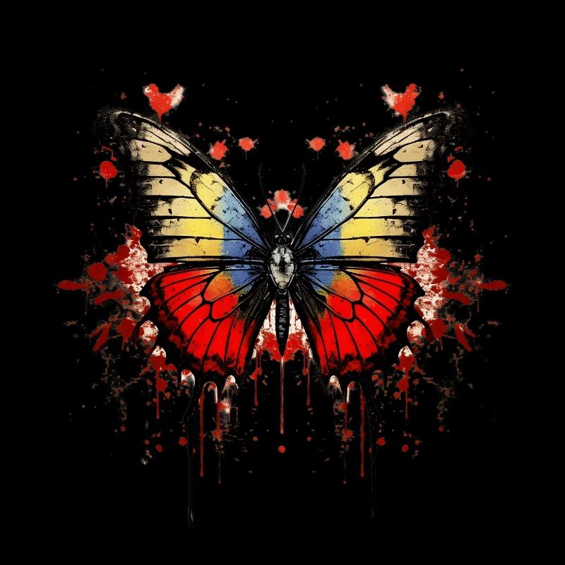 Papillon coloré avec motif d’éclaboussures de sang