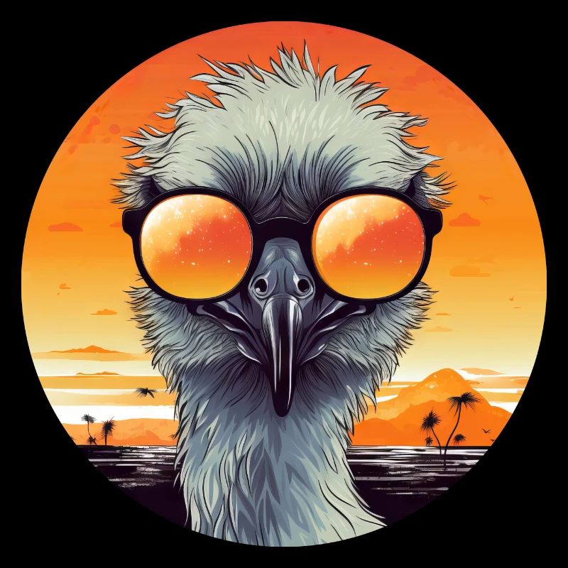 Cool bird at sunset: emu/ostrich with