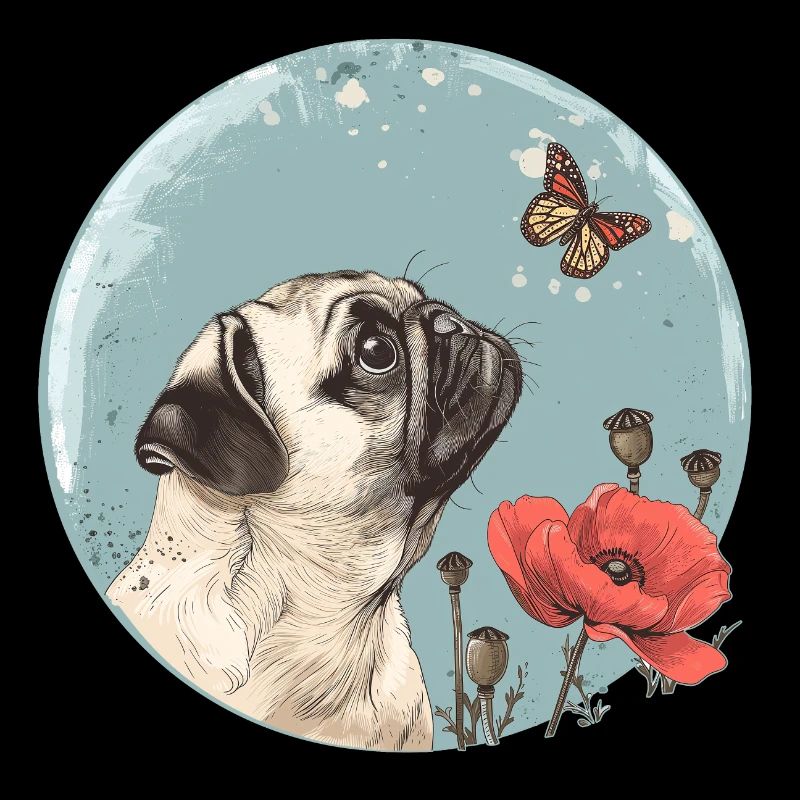 Mops mit Schmetterling