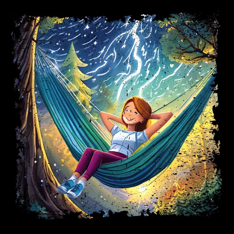 Fille sur hamac, se détendre, avec des flashs