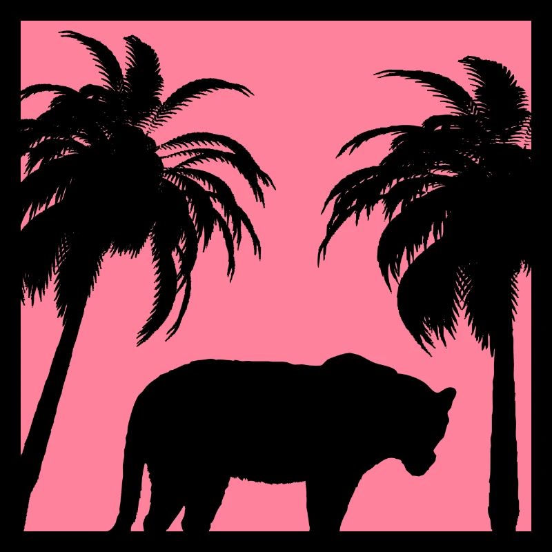White feline under the palm trees