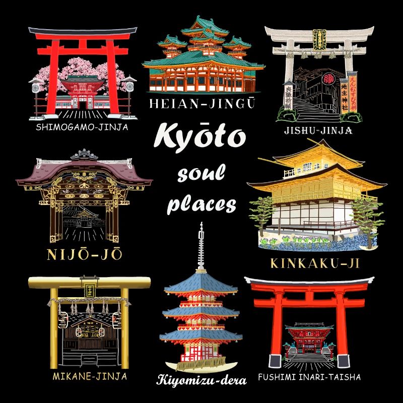 Kyoto in Japan, Shrines, Temples, Castle Drawing