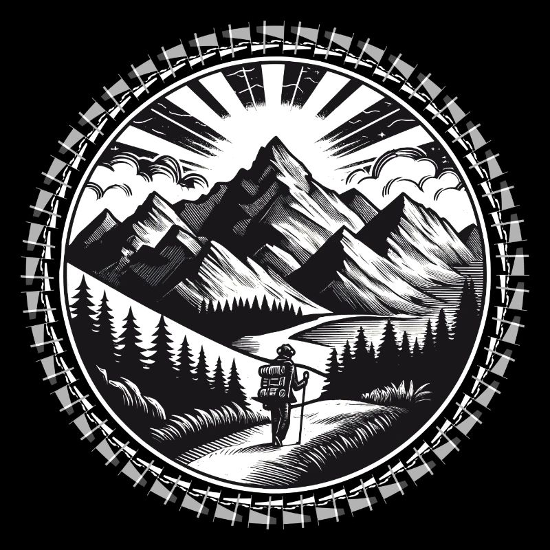Mountain landscape with a hiker on a trail