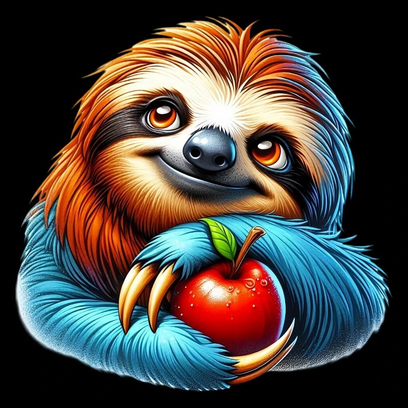 Faultier mit rotem Apfel