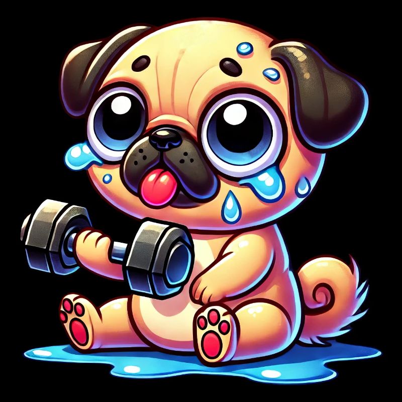 Mops mit Hantel Lustiger Workout Cartoon Hund