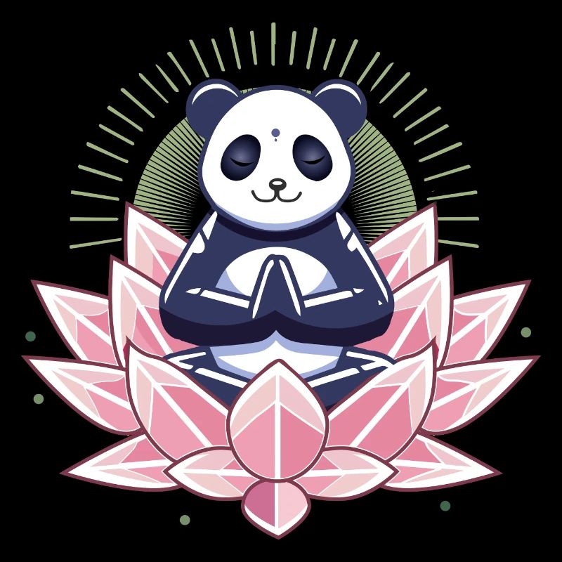 Panda méditant sur fleur de lotus