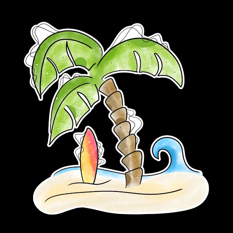 Surfbrett unter Palme