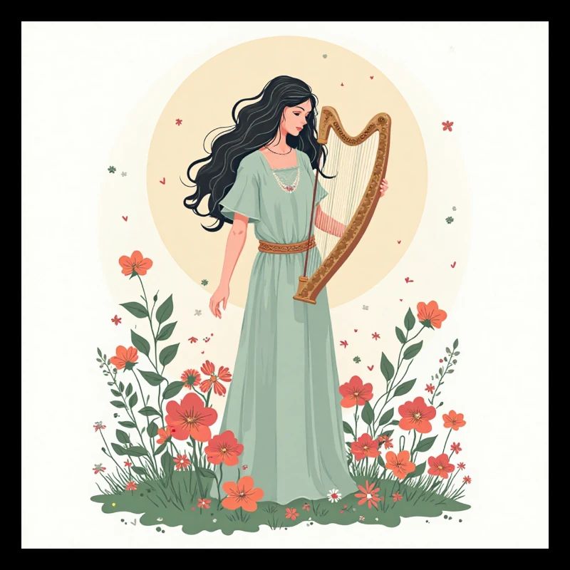 Déesse de la musique avec harpe florale