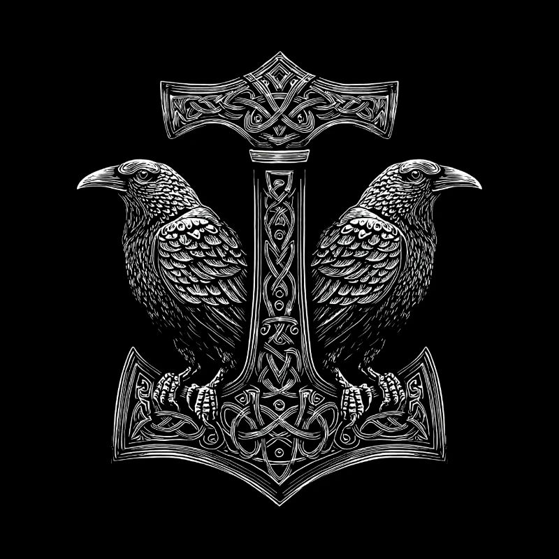 Corbeau d’Odin nordique Le marteau de Thor