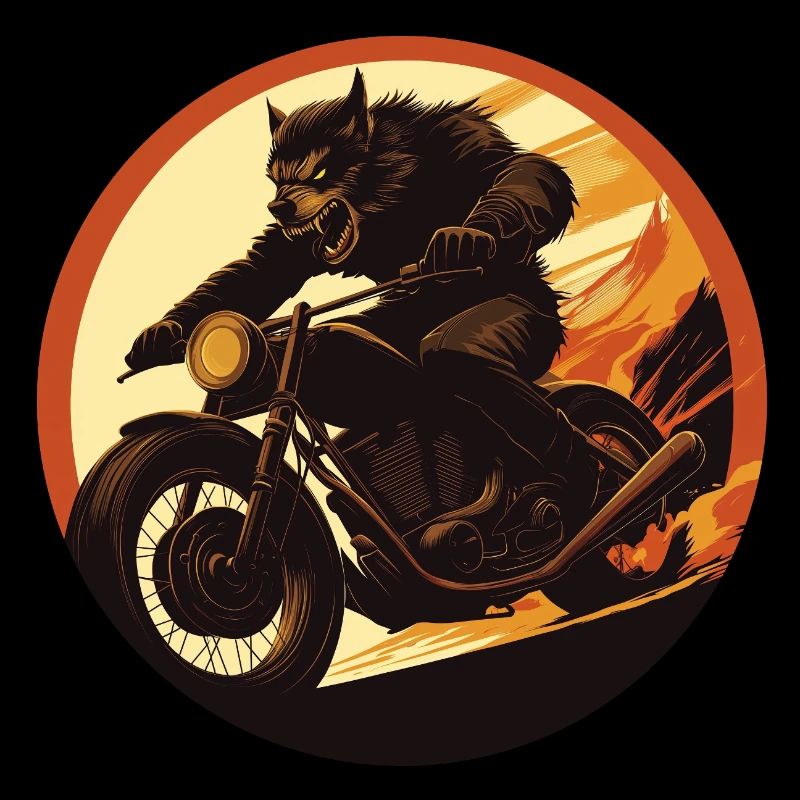 Werewolf Motorcycle Flame Circle