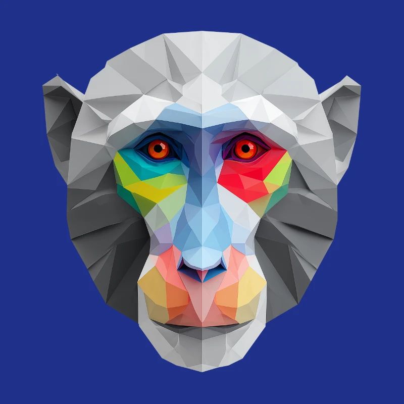 Colored Low-Poly Monkey Face Logo Art Design