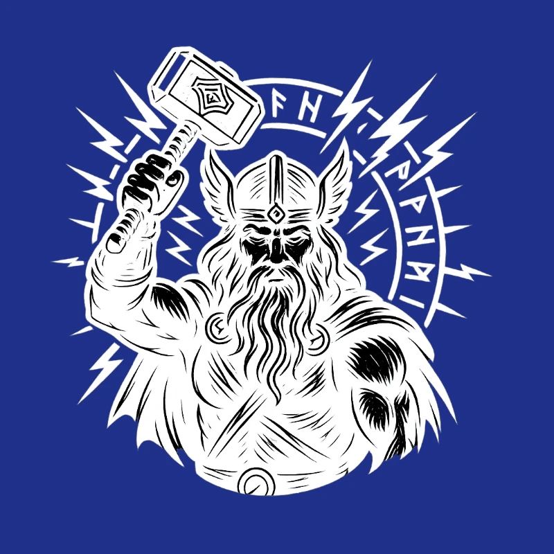Odin with Thorhammer Lightning Rune Circle Mjölnir