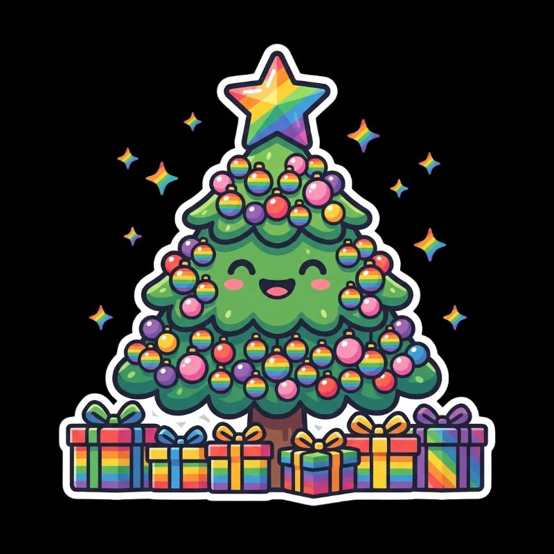 Cheerful rainbow Christmas tree cute