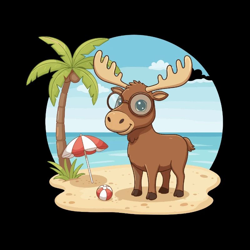 Süßer Elch mit Brille Strandsommerurlaub