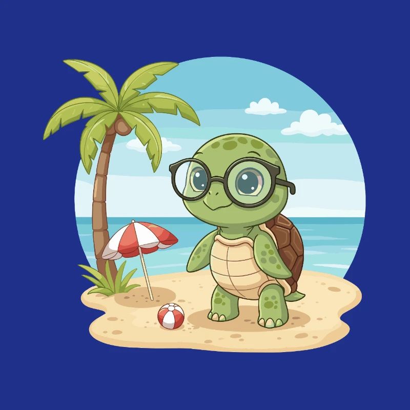 Cute Turtle with Glasses Beach Summer Vacation