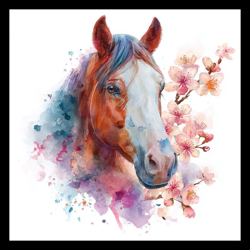 Cheval aquarelle avec des fleurs