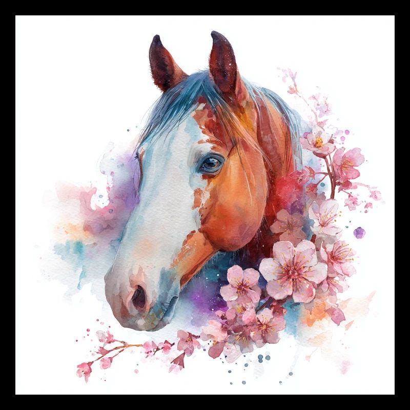 Aquarellpferd zwischen Blüten