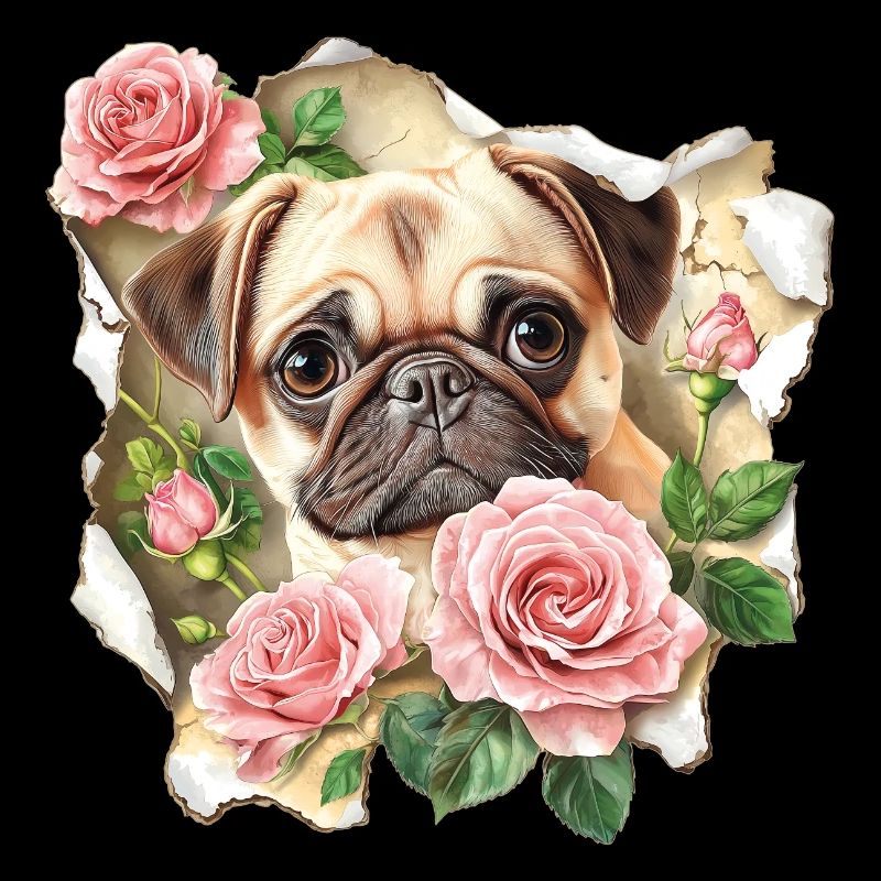 Mops mit Rosen