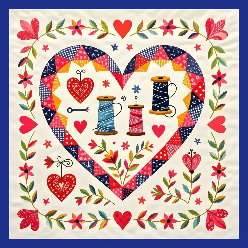 Patchwork Heart with Yarns