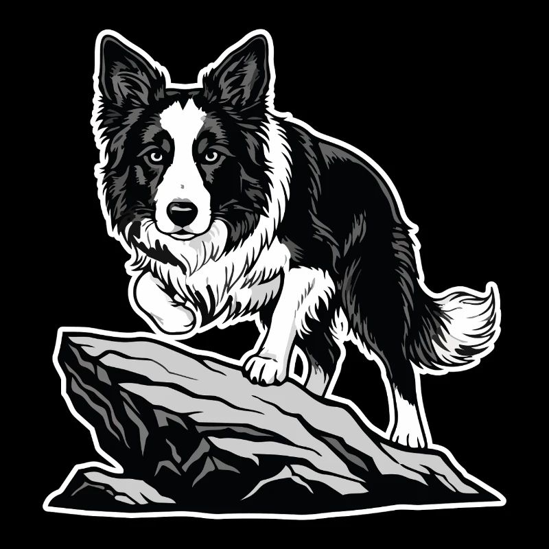 Dog Border Collie on Rock Portrait Agility