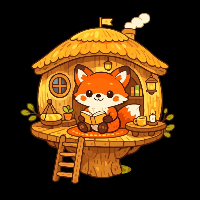Reading fox in the tree house
