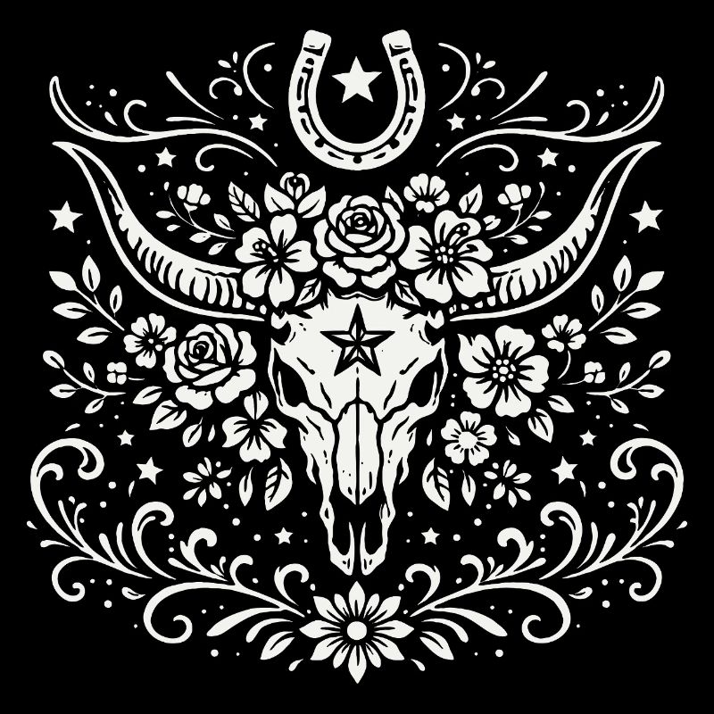 Buffalo Schädel mit Blumen