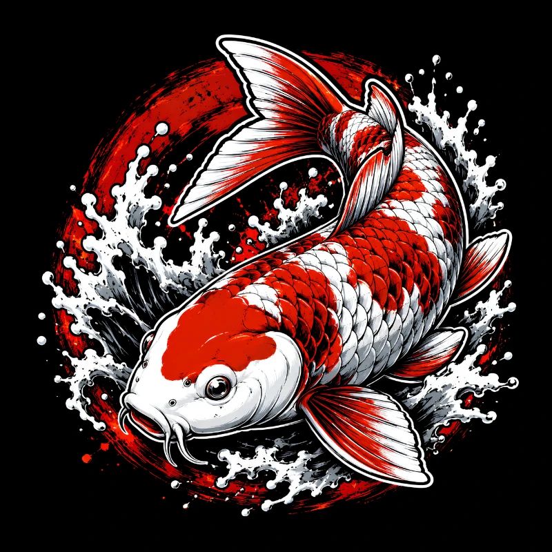Red White Koi Carp Splash Art Design