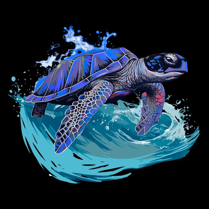 Sea turtle surfing on wave