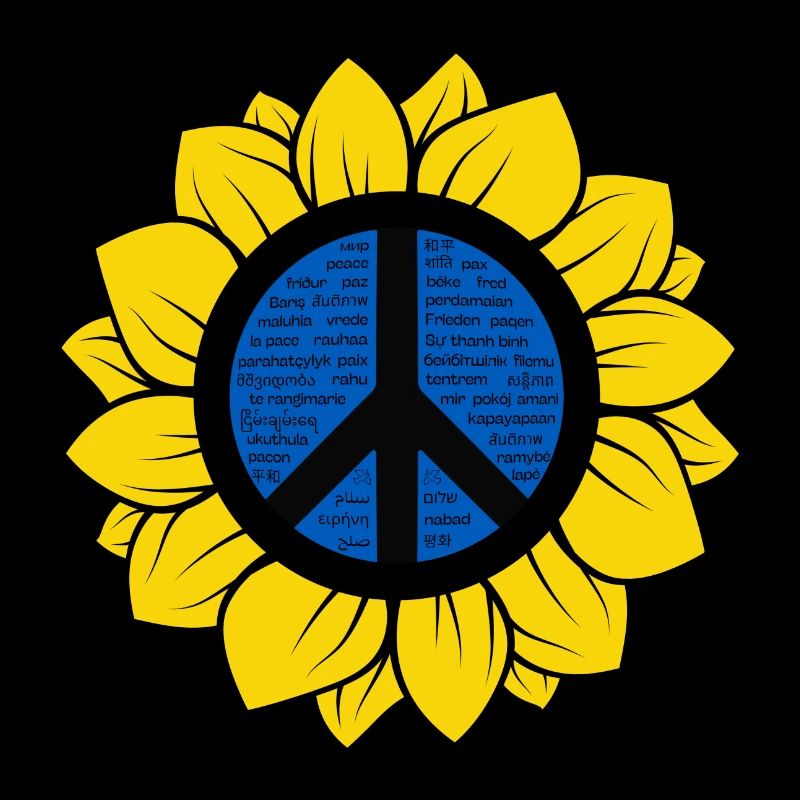 Ukrainische Sonnenblume mit Peace-Zeichen.