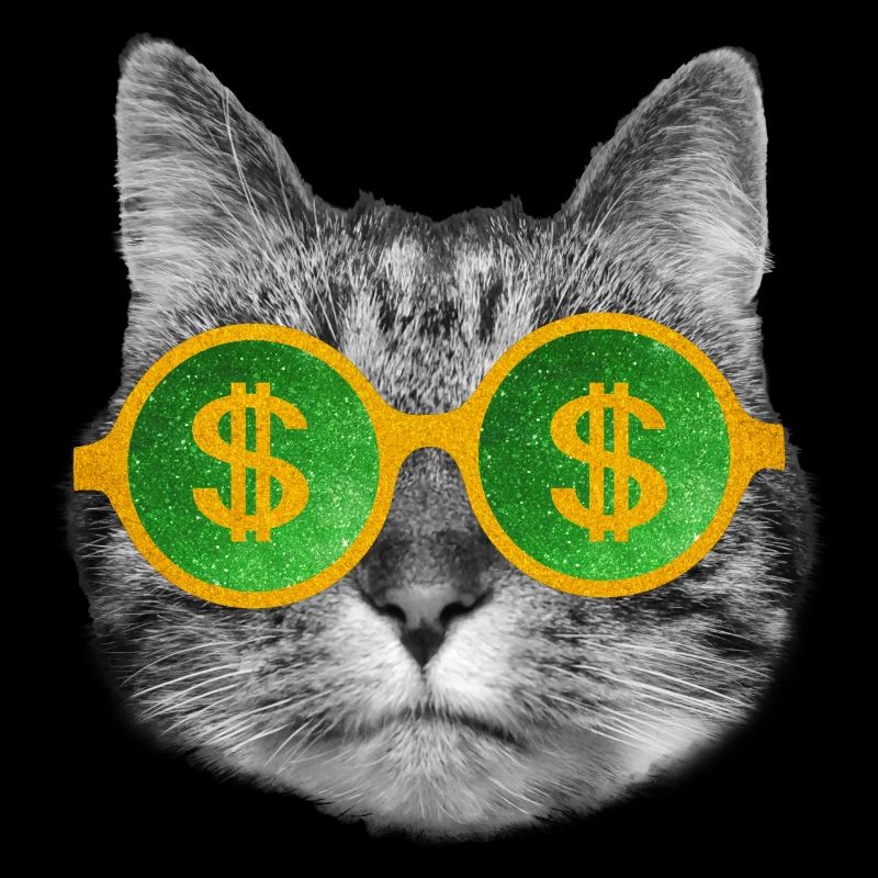 Chat d’argent riche avec des lunettes de signe de dollar