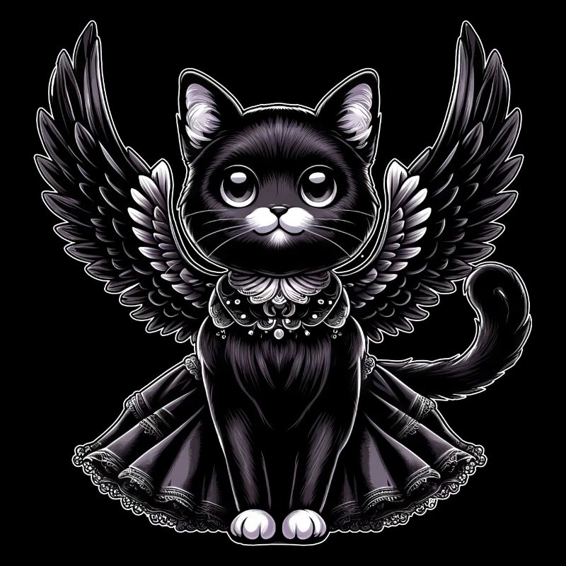 Schwarze Katze Gothic Engel Flügel Barock